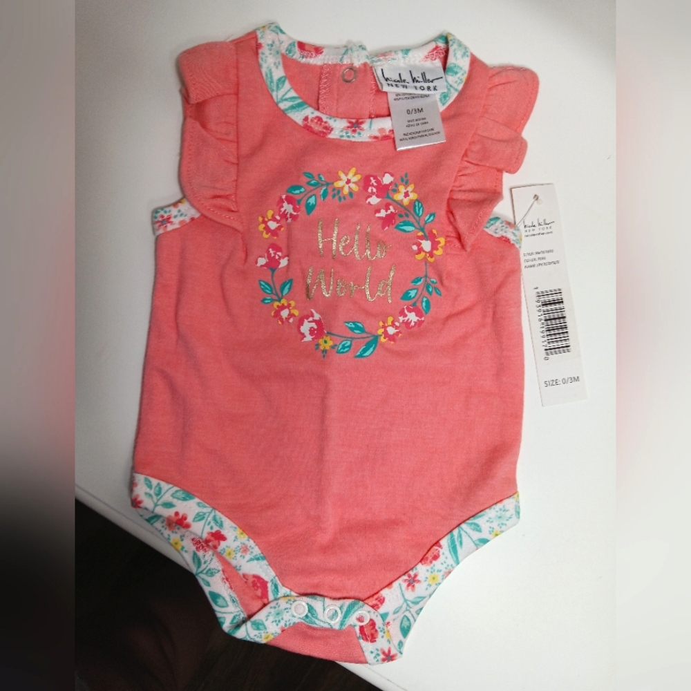 Nicole Miller New York Peach Spring Floral Onesie 0/3 Months NWT! - Picture 5 of 9